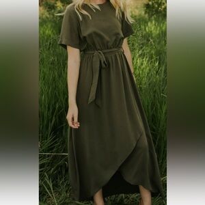 Roolee Asymmetrical Olive Dress